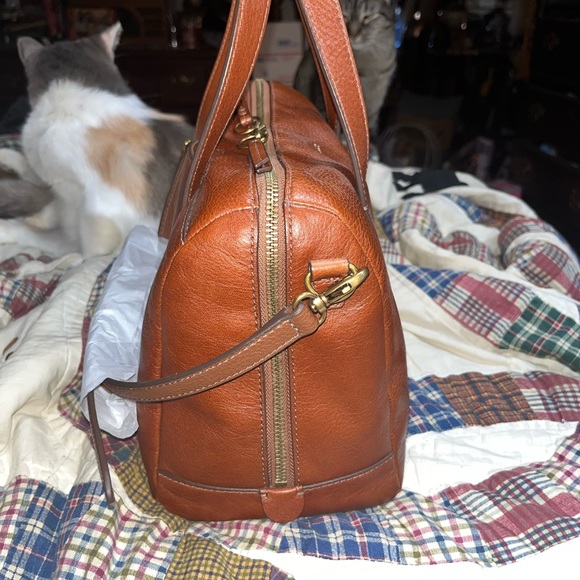 $250 FOSSIL SYDNEY BROWN SATCHEL PURSE NEW COMES w/STRAP LEATHER WELL MADE NICE - Picture 8 of 13